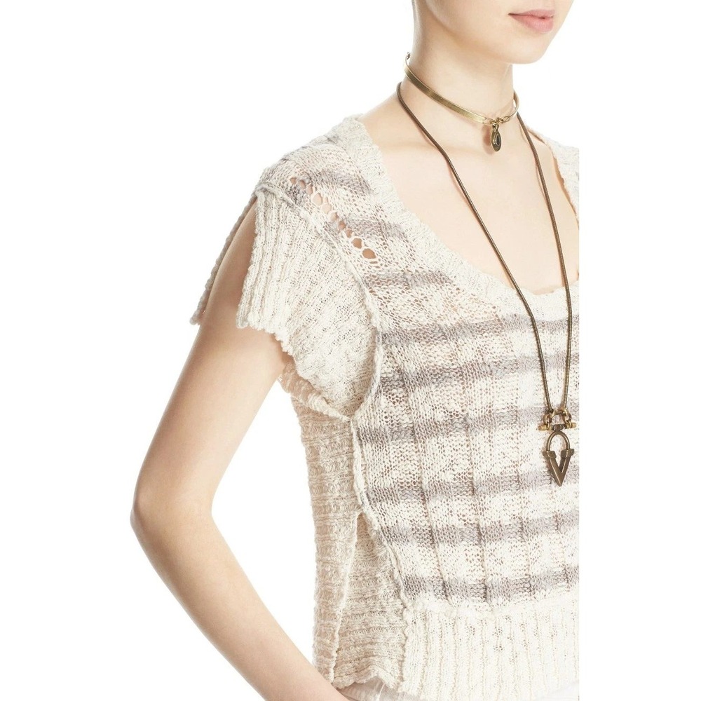 Free People Linen Sweater Womens‎ M Cream Boho Bohemian Casual Chunky Comfy Knit